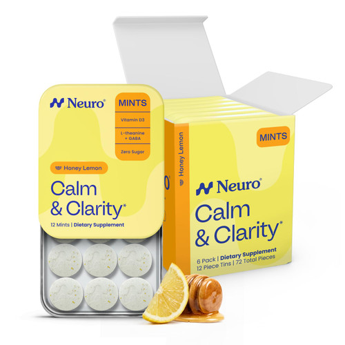 Neuro Calm & Clarity Mints - GABA L-Theanine Stress Supplement with Vitamin D3 - Non-Drowsy, Functional Calming Mints for Mood, Mental Clarity & Cognitive Function - Honey Lemon, 72 ct