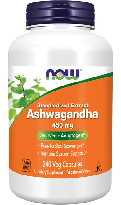 NOW Foods Ashwagandha Extract 450 mg Vegan, Kosher, Non-GMO - 240 Veg Capsules,