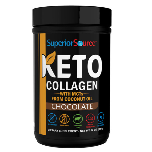 Superior Source Keto Collagen - Collagen Protein Powder with MCT Oil - Supports Hair, Skin, Nails & Joint Health - Dairy-Free - Chocolate, 14 oz