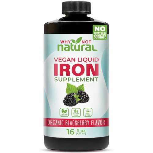 Why Not Natural Liquid Iron Supplement for Women, Men and Kids, Vegan Formulation for Anemia, Sugar Free, Vegan, Non-GMO, Organic BlackBerry Flavor 16 Fl Oz
