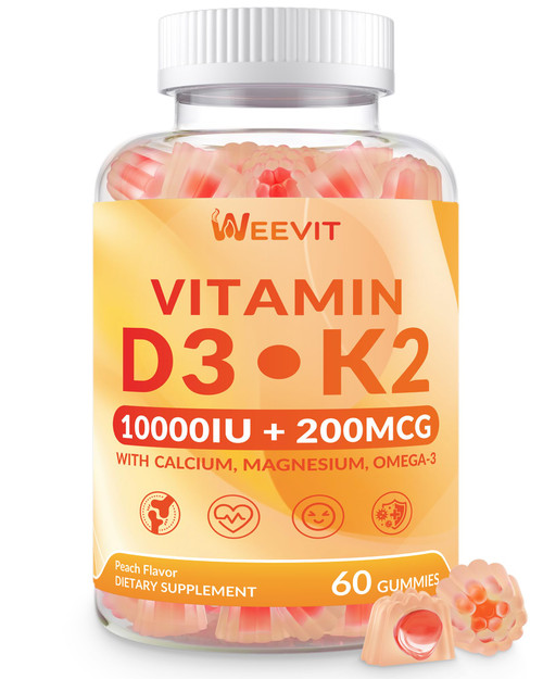 Vitamin D3 K2 Gummies, Vitamin D 10000iu & K2 200mcg, K2 D3 Supplement