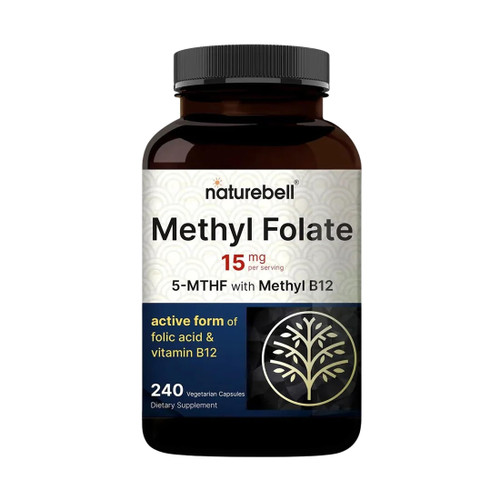 NatureBell Methyl Folate 15mg - 240 Capsules - 5-MTHF with Methyl B12-15mg L-Methylfolate & 1,000mcg Vitamin B12 - Energy & Mood Support Supplement* - Gluten-Free & Non-GMO - 3rd Party Tested