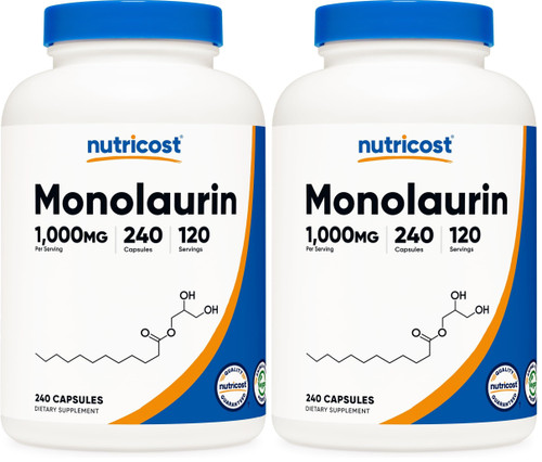 Nutricost Monolaurin 1000 mg (120 Servings, 240 Capsules) - Gluten-Free, Non GMO, Vegan (Pack of 2)
