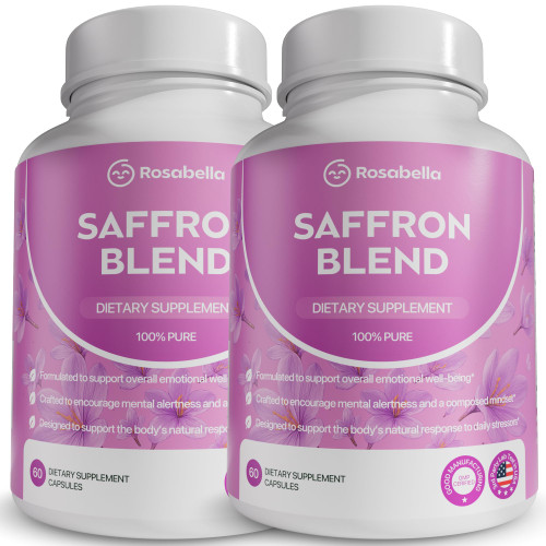 Rosabella Saffron Blend Supplement for Men & Women – Saffron, B6, Magnesium & Herbal Extract Capsules – Supports Mood, Focus & Clarity – Non-GMO, Gluten-Free – 120 Capsules – 60-Day Supply