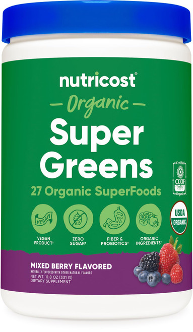 Nutricost Organic Super Greens Powder (Mixed Berry Flavor) 30 Servings