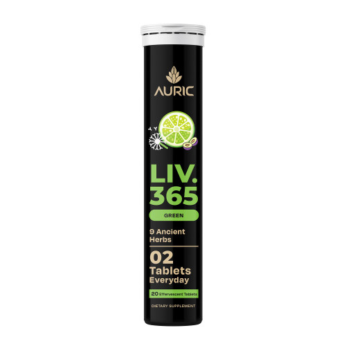 Auric Liv 365 Green Effervescent Tablets | with Milk Thistle (Silymarin), Turmeric, Licorice, & Ginger | Herbal Wellness Supplement | Plant-Based | 20 Tablets