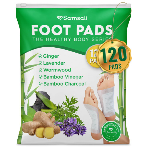 Ginger & Bamboo Vinegar Foot Pads: 120 Pack Natural Foot Pads with Bamboo Charcoal, Wormwood & Lavender for Adults and Elderly, Soothing Overnight Sleep Care