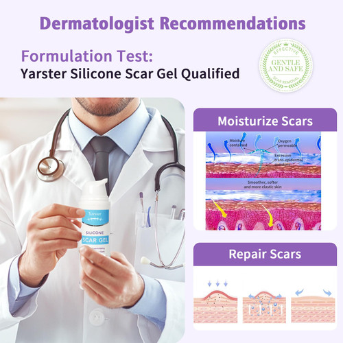 Medical Grade Silicone Scar Gel - Advanced Scar Removal Cream & Scar Treatment for Surgical, C-Section, Hypertrophic & Acne Scars - 1.7oz Pack of 2