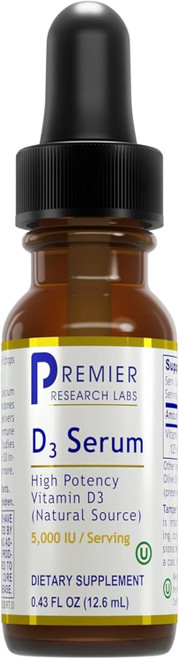 Premier Research Labs Vitamin D3 Serum - Liquid Vitamin D Oil Drops for Adults, Liquid D3 5000 IU, High Potency VIT D3 Liquid, Easy to Take Formula - 0.43 fl oz