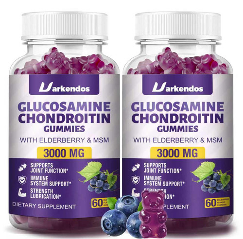 Uarkendos 2 Packs 3000MG Glucosamine Chondroitin Gummies with MSM & Elderberry Extra Strength - Joint Support, Antioxidant Immune Support Supplement for Adults, Men & Women - 120 Blueberry Gummies