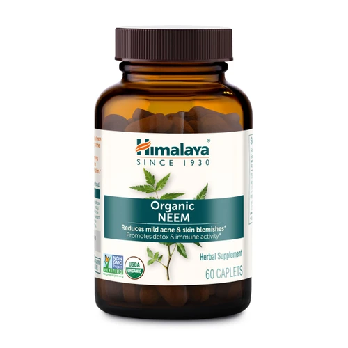Himalaya Organic Neem, 60 Day Supply - Herbal Acne Supplements Supporting Clear Skin and Detox - USDA Organic, Vegan, Non-GMO, Gluten Free, 600 mg, 60 Caplets