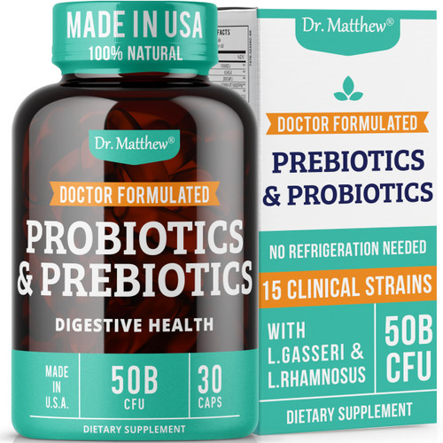 Prebiotics and Probiotics: Lactobacillus Gasseri, Lactobacillus Rhamnosus, Plantarum, Casei, Bifidobacterium longum, lactis, infantis. Probiotic Prebiotic, Pre and Probiotics for Digestive Health.