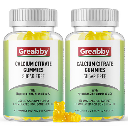 Greabby Calcium Citrate Gummies 1200 mg for Kids & Adults, Sugar Free, with Vitamin D3, K2, Magnesium, Zinc, Bone Support for Women & Elders, Natural Pineapple Flavor, 120 Gummies