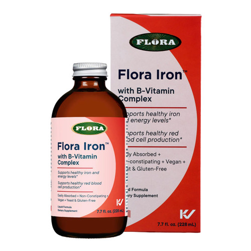 Flora Iron - Vegan Liquid Iron Supplement with B Vitamins - Offers Red Blood Cell & Energy Support - Yeast-Free & Gluten-Free - Delicious Fruit Juice Base - 7.7 fl. oz. Glass Bottle