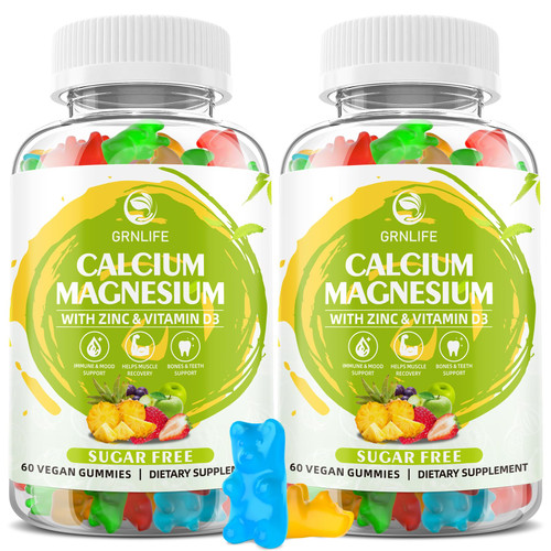 Calcium Magnesium Zinc Supplement with Vitamin D3, Sugar Free Calcium Gummies for Women Men, High Potency Magnesium Gummies for Bone & Muscle & Immune Health, Mixed Flavors - 120 Count