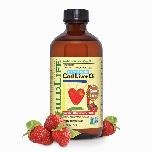 ChildLife Essentials Cod Liver Fish Oil for Kids, Strawberry, 8 fl Oz