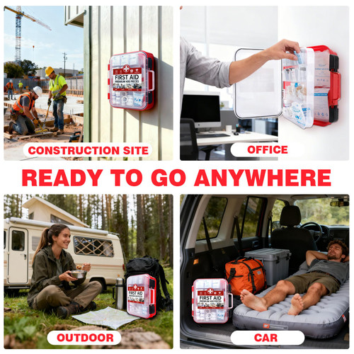 TLIEAO 400 Pieces All-Purpose First Aid Kit - Organized Dual-Layer Wall - Professional Medical Kit for Home, Car, Camping, Travel, Office, Outdoor, Business & Sports