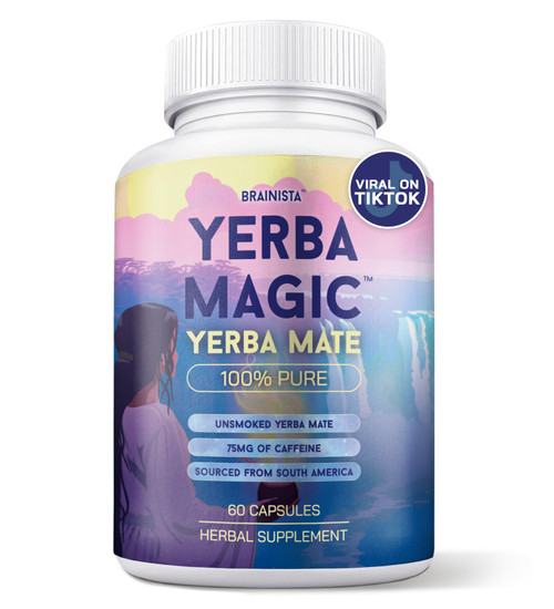 Yerba Mate Capsules, Pure Yerba Mate Extract Capsules, 75mg Natural Caffeine, Coffee Alternative, Clean Energy, No Fillers, Unsmoked South American Herbal Supplement, Magic Mind, 60 Capsules