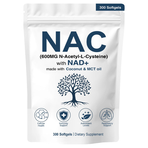 SEAFLEX NAC 600mg Non-GMO, Gluten Free,Organic NAC Supplement N-Acetyl Cysteine Capsules with NAD+ for Cellular & Lung Health, 300 Softgels