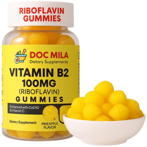 Doc Mila Vitamin B2 100mg Gummies for Adults and Kids - Riboflavin 100 mg Gummy - VIT B2 Supplements