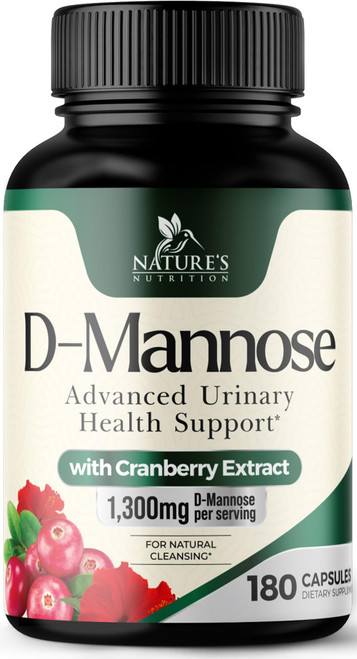 D-Mannose - Organic D-Mannose 1300 mg Per Serving - Organic Cranberry Extract - Natural Urinary Tract Health Support - Fast-Acting D Mannose Supplements for Women & Men - Bottled in USA - 180 Capsules