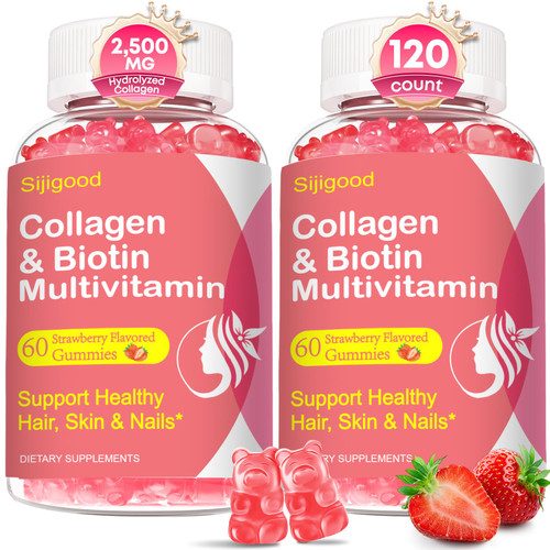 2 Pack Multi Collagen Peptides Gummies for Women & Men, Ultra Hydrolyzed Protein Type I II III V X with Biotin, Hyaluronic Acid & Vitamin C D K2 B12 A E for Skin Hair Nails, Bone, Sugar Free 120Cts
