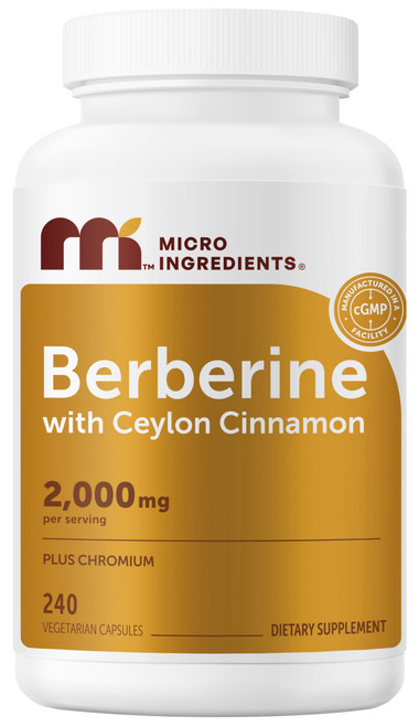 Micro Ingredients Berberine with Ceylon Cinnamon 2,000 mg Per Serving, 240 Vegetarian Capsules | Berberine Supplement with Chromium Picolinate & Ceylon Cinnamon | Non-GMO