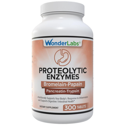 Wonder Laboratories Proteolytic Enzymes | Bromelain Papain Pancreatin Trypsin 550 mg Total with Standardized Amylase, Lipase, and Protease, 300 Tablets