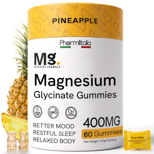 Magnesium Glycinate Gummies 400mg - Sleep Gummies for Kids & Adults - Magnesium Glycinate Chewable High Absorption for Muscle Recovery, Better Sleep & Relaxation, 60 Count, Pineapple