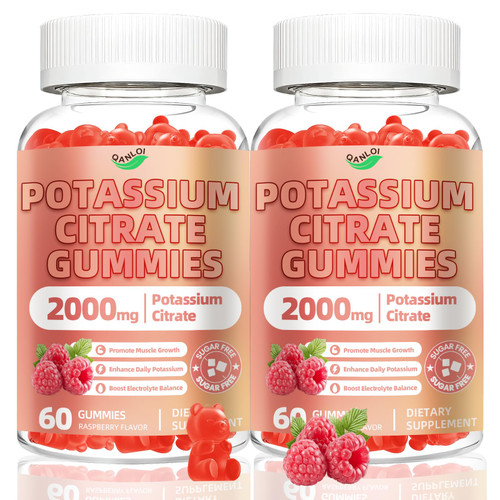 (2 Packs) Potassium Citrate 2000mg, Potassium Gummies for Adults-Boost Muscle Growth & Immune Support - 120 Count Raspberry Flavor