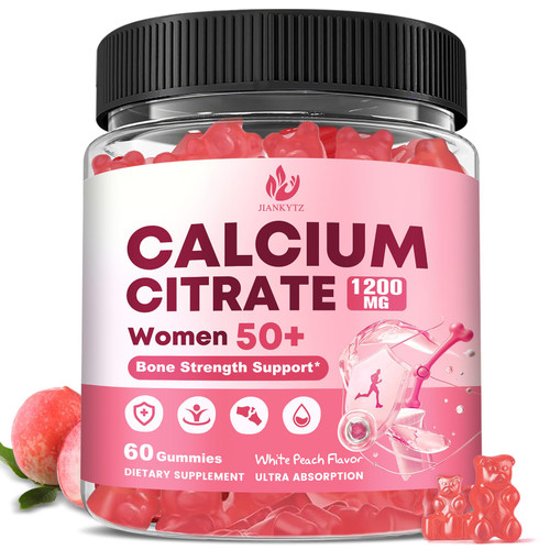 Calcium Citrate with Vitamin D3 Gummies for Women 50 Plus - Bones, Teeth, Immune Support, 1200mg Calcium Citrate Gummies with Vitamin D3 K2, Vegan, Sugar-Free, 60 Count