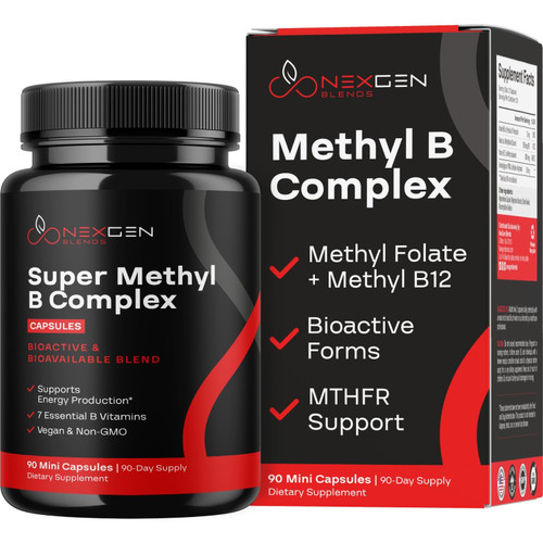 Methylated B Complex Vitamin Supplement - Bioactive Methyl B Complex with 5-MTHF Methyl Folate & B12 Methylcobalamin for Brain Heart Energy & Homocysteine Support - Super Vitamin B Complex - 90 Caps