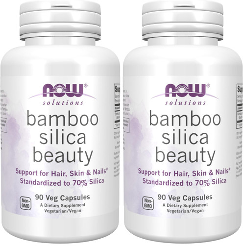 NOW Foods Solutions,Bamboo Silica Beauty,Support for Hair,Skin & Nails,Standardized to 70% Silica,90 Veg Capsules,(Pack of 2)