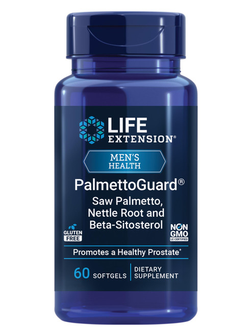 Life Extension PalmettoGuard® Saw Palmetto, Nettle Root and Beta-Sitosterol, Supports Healthy Prostate Function & Hormone Metabolism, 160 mg of Saw Palmetto for Men, Gluten-Free, Non-GMO, 60 softgels