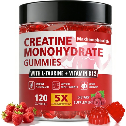 Creatine Gummies for Women, 5g Creatine Monohydrate, 120 Count | Creatine for Women with 5g per Serving, Raspberry Taste, Vegan-Friendly Chewables for Daily Workout Routines