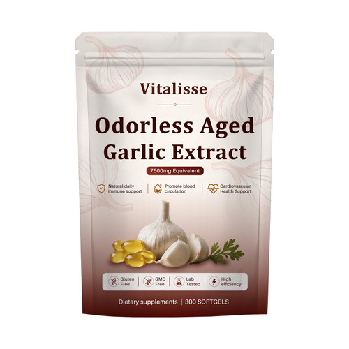 vitalisse AJO Envejecido, 7500mg Odorless Organic Garlic Softgels – Heart & Immune System Support Antioxidant Supplements, Vegetarian丨 Naturally Sourced丨Non-GMO丨Gluten-Free, 300 Softgels