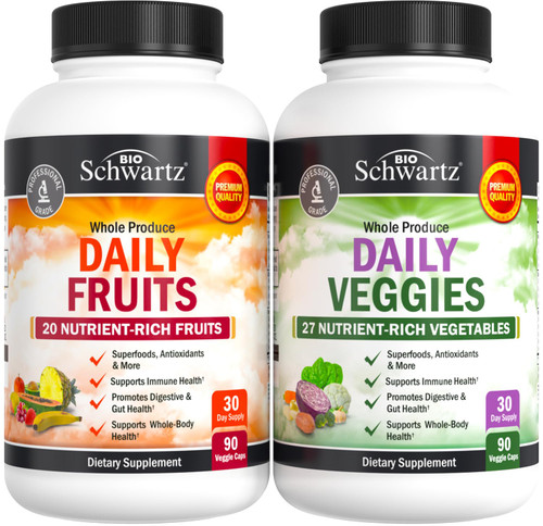 Daily Fruits and Vegetables Supplement for Adults - Super Fruit and Veggies Capsules for Enhanced Energy Gut Health Immune Support & Overall Wellness with 47 Whole Food Fruits and Veggies - 1 Month