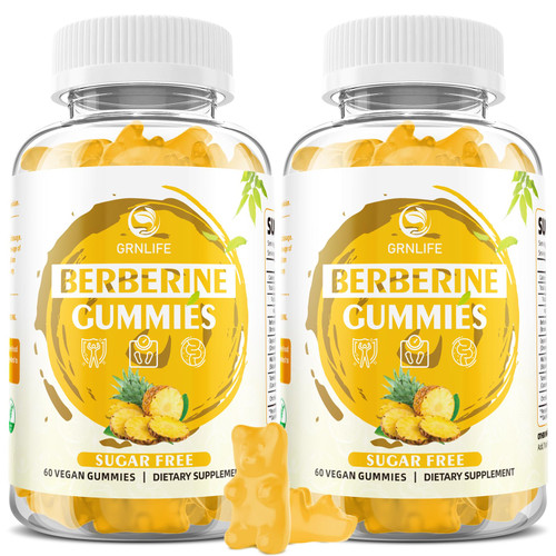 GrnLife Berberine Gummies with Ceylon Cinnamon High Potency Berberine HCL Supplement for Immune and Metabolism Support, Sugar Free, Pineapple Flavor - 120 Count