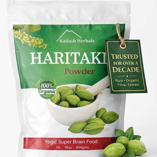 Kailash Herbals Organic Haritaki Powder | The King of Herbs |1 Pound (16 oz) – Terminalia Chebula – Ayurvedic Digestive, Pineal Gland Support – Vegan, Non-GMO