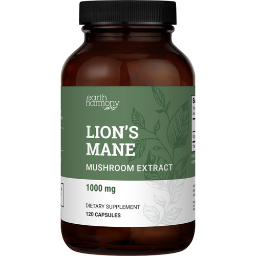 Earth Harmony Naturals Organic Lions Mane Supplement (1000mg), 2-Month Supply Lion's Mane Mushroom Supplement Extract to Support Focus, Memory (120 Capsules)