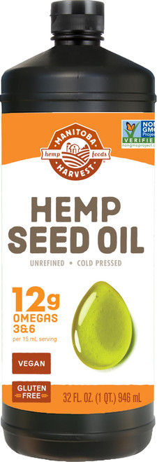 Manitoba Harvest Hemp Seed Oil, Cold Pressed, Premium Quality, 12g of Omegas 3 & 6 Per Serving, Hydrate & Nourish Skin - Non GMO, Vegan, Gluten Free, Great for cooking, salad dressings, 32 Fl Oz