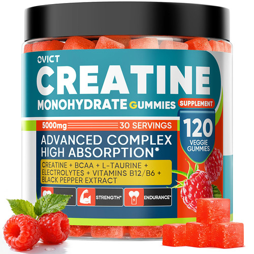 99.99% Creatine Monohydrate Gummies for Men Women 5g, 7-in-1 Pre-Workout Complex with BCAA, Taurine, B12/6 & Electrolytes, 6X Boost Energy, Muscle Strength & Recovery, Brain Focus, Vegan, Sugar Free
