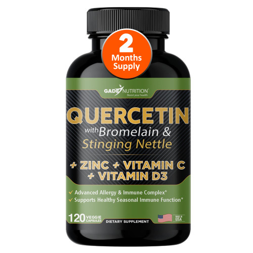 Gade Nutrition Quercetin with Bromelain Vitamin C and Zinc + Stinging Nettle | Immune Support Supplement 500mg Capsules | Non-GMO | Made in USA |2 Month Supply | Third Party Tested
