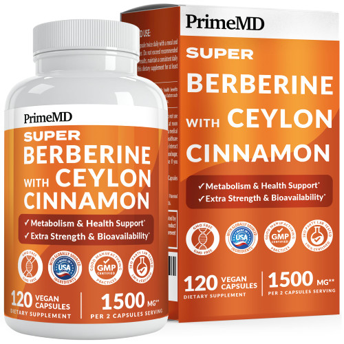 Super Berberine Supplement with Ceylon Cinnamon, BioPerine, Apple Cider, and Turmeric 1500mg - 8-in-1 Dihydroberberine Supplement for Overall Wellness and Balance Support, 120 ct