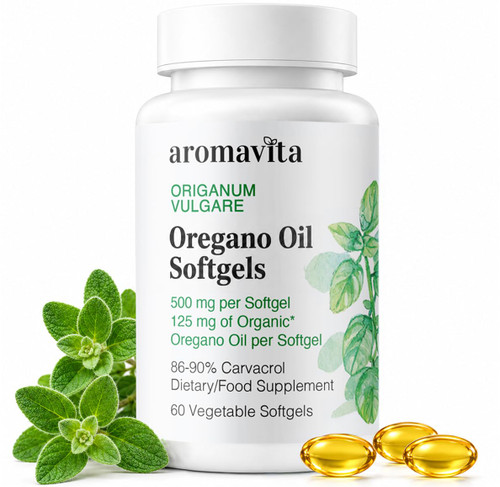 AROMAVITA Oregano Oil Capsules (86–90% Carvacrol) – High Potency Greek Organic Oregano – Supports Immune & Digestive Health – Vegan Softgels, Lab Tested – 60 Count
