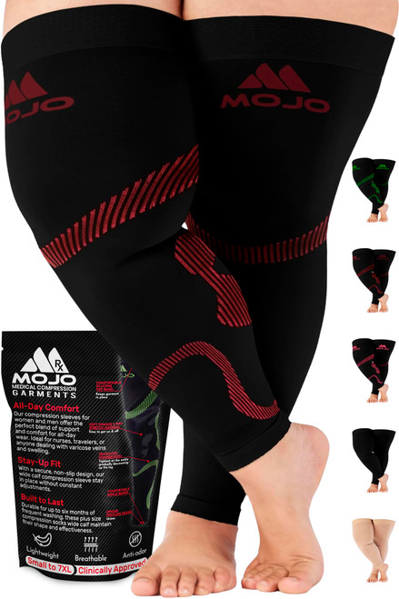 Mojo - Compression Socks Footless for Women and Men 20-30mmHg - Leg Compression Support Sleeve for Post Surgery Recovery, Swelling, Lymphedema - Black/Red, Small - A609