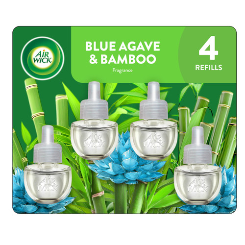 Air Wick Plug-In Scented Oil Refills, 4 Count, Blue Agave and Bamboo, Air Freshener, Essential Oils