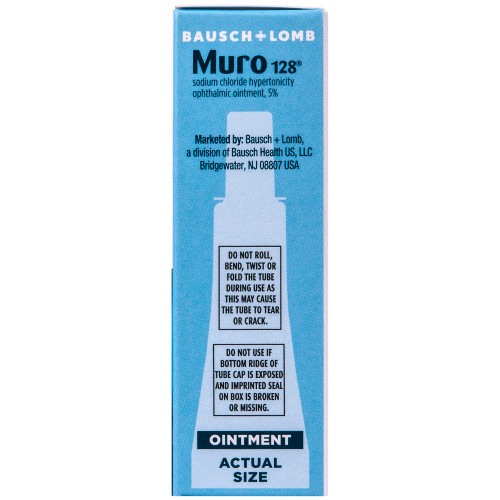 Bausch + Lomb Muro 128 Ointment, Temporary Relief of Corneal Edema, Eye Care, Sodium Chloride Hypertonicity Ophthalmic 5% Ointment, Twin Pack, Two 3.5 g (0.12 Oz) Tubes, 0.25 Ounce Total