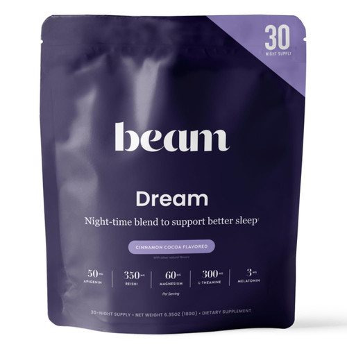BEAM Dream Sleep Powder – Magnesium Sleep Aid for Adults with Melatonin, L-Theanine, Reishi Mushroom & Apigenin, Sleep Supplement, Sleep Cocoa Hot Chocolate Drink Mix, Cinnamon Cocoa, 30 Servings