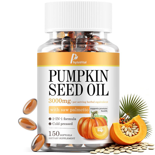 PhytoVital Pumpkin Seed Oil with Saw Palmetto Capsules, 3000mg/serving